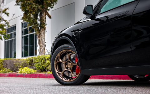 Black 2026 Tesla Model Y Juniper with Big Brake Kit on UP Forged UP-05 in Satin Bronze