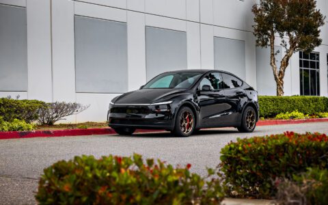 Black 2026 Tesla Model Y Juniper with Big Brake Kit on UP Forged UP-05 in Satin Bronze
