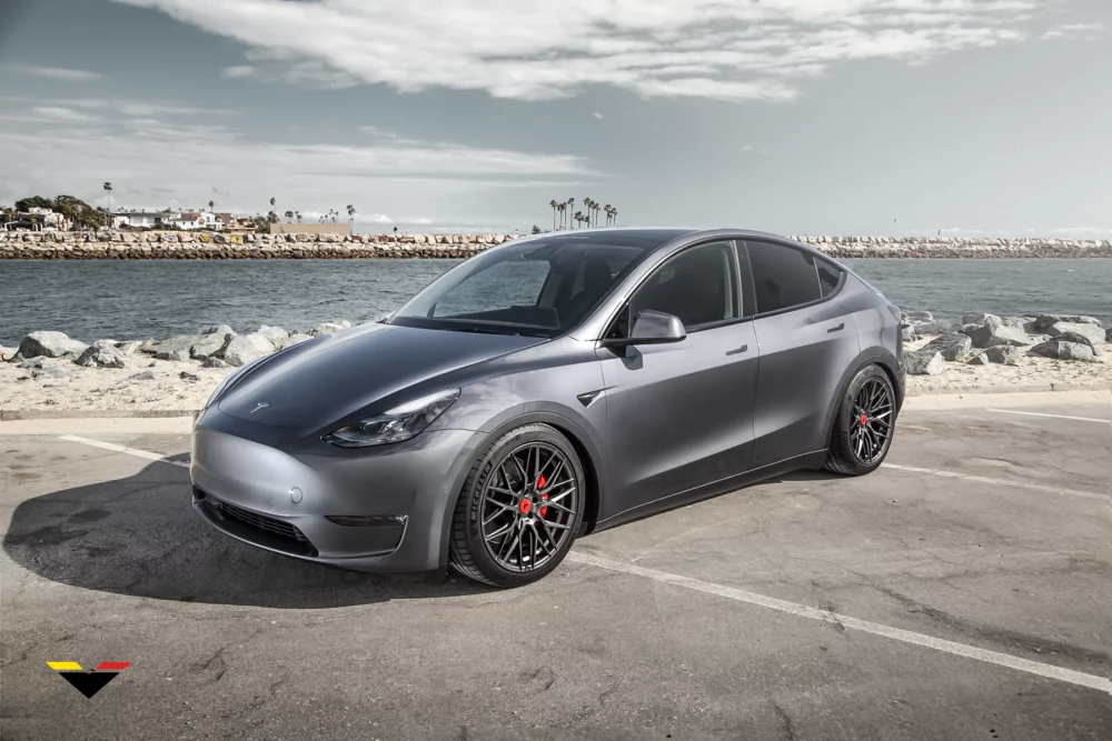 Stealth Gray Tesla Model Y / Performance on Vorsteiner V-FF 107 V-Style Wheels