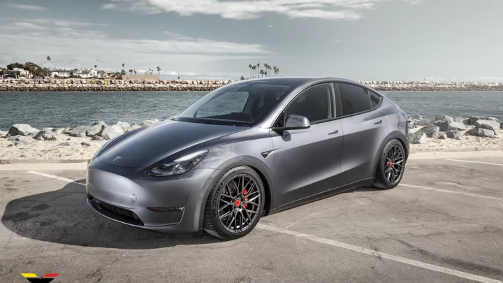Stealth Gray Tesla Model Y / Performance on Vorsteiner V-FF 107 V-Style Wheels