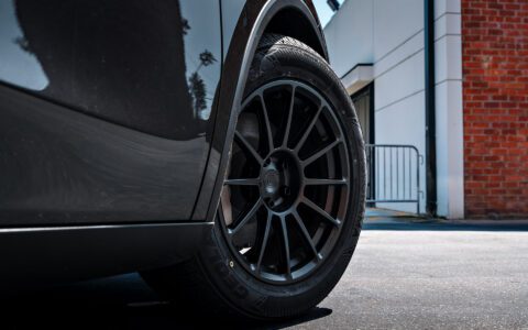 Stealth Gray Tesla Model Y Juniper on UP Forged Off-Road Spec UP-03 in Satin Black
