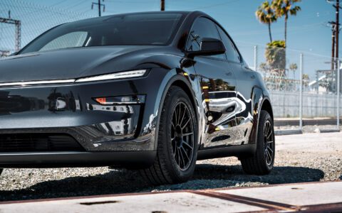 Stealth Gray Tesla Model Y Juniper on UP Forged Off-Road Spec UP-03 in Satin Black
