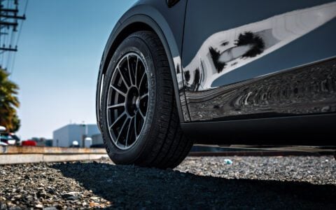 Stealth Gray Tesla Model Y Juniper on UP Forged Off-Road Spec UP-03 in Satin Black
