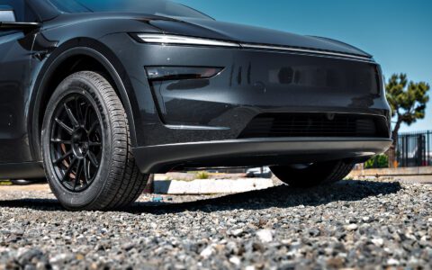 Stealth Gray Tesla Model Y Juniper on UP Forged Off-Road Spec UP-03 in Satin Black