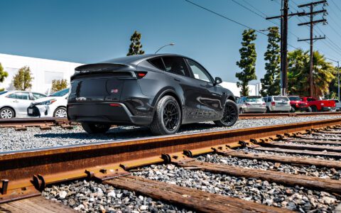 Stealth Gray Tesla Model Y Juniper on UP Forged Off-Road Spec UP-03 in Satin Black