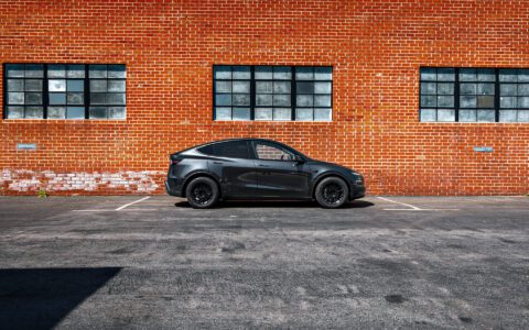 Stealth Gray Tesla Model Y Juniper on UP Forged Off-Road Spec UP-03 in Satin Black