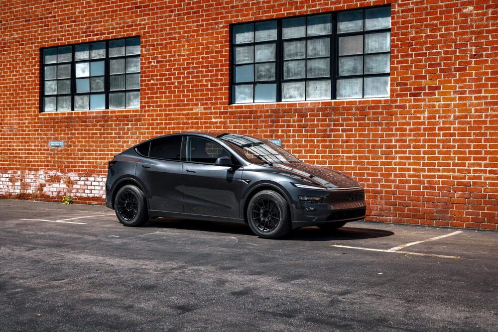 Stealth Gray Tesla Model Y Juniper on UP Forged Off-Road Spec UP-03 in Satin Black
