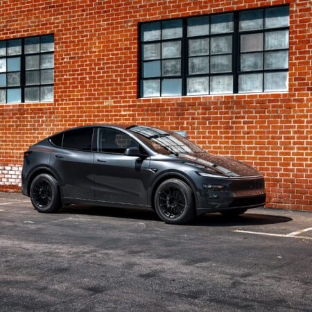 Stealth Gray Tesla Model Y Juniper on UP Forged Off-Road Spec UP-03 in Satin Black