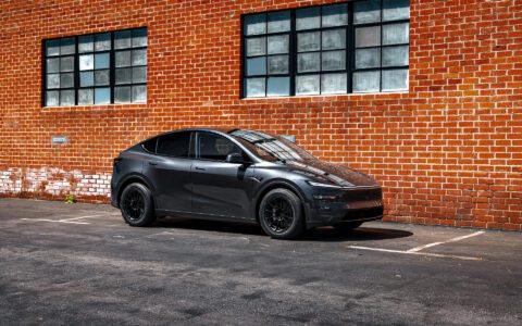 Stealth Gray Tesla Model Y Juniper on UP Forged Off-Road Spec UP-03 in Satin Black