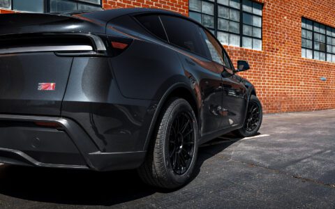 Stealth Gray Tesla Model Y Juniper on UP Forged Off-Road Spec UP-03 in Satin Black