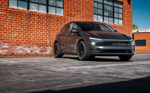 Stealth Gray Tesla Model Y Juniper on UP Forged Off-Road Spec UP-03 in Satin Black