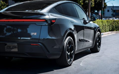 Stealth Gray Tesla Model Y Juniper on UP Forged UP-05 in Satin Black