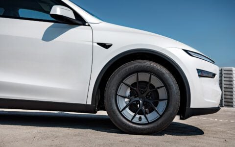 White Tesla Model Y Juniper UP Forged UP-RW Road Warrior Wheels