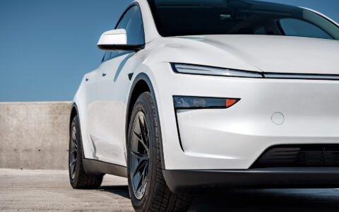 White Tesla Model Y Juniper UP Forged UP-RW Road Warrior Wheels