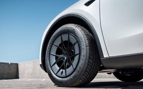 White Tesla Model Y Juniper UP Forged UP-RW Road Warrior Wheels