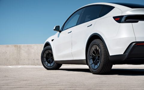 White Tesla Model Y Juniper UP Forged UP-RW Road Warrior Wheels