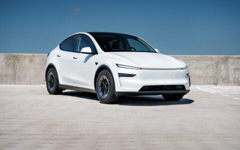 White Tesla Model Y Juniper UP Forged UP-RW Road Warrior Wheels