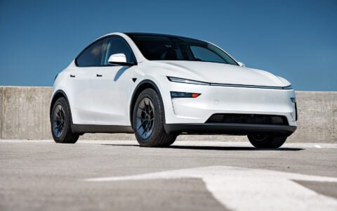 White Tesla Model Y Juniper UP Forged UP-RW Road Warrior Wheels