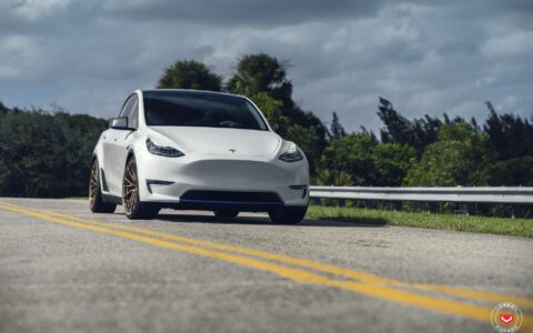 White Tesla Model Y Vossen M X4T Wheels Image 1