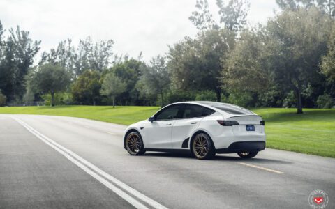 White Tesla Model Y Vossen M X4T Wheels Image 10