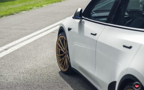 White Tesla Model Y Vossen M X4T Wheels Image 11
