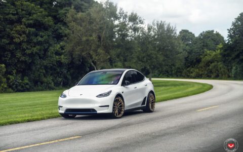 White Tesla Model Y Vossen M X4T Wheels Image 12