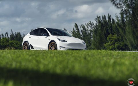 White Tesla Model Y Vossen M X4T Wheels Image 2