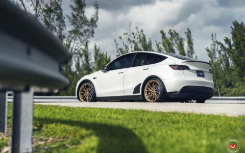 White Tesla Model Y Vossen M X4T Wheels Image 7