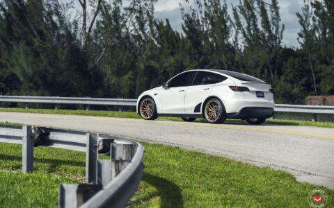 White Tesla Model Y Vossen M X4T Wheels Image 9