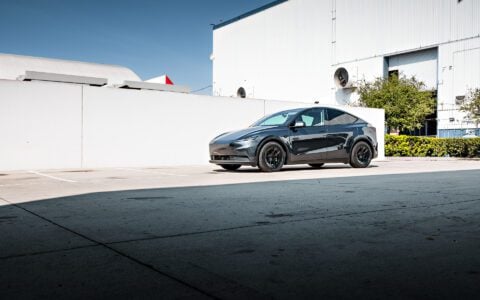 Stealth Grey Tesla Model Y Standard on 19-Inch UP-RW FF Wheels