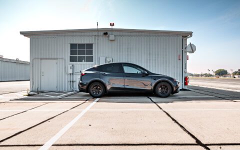 Stealth Grey Tesla Model Y Standard on 19-Inch UP-RW FF Wheels