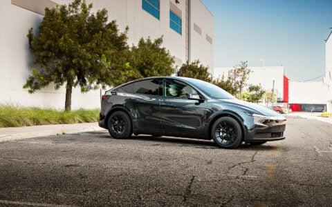 Stealth Grey Tesla Model Y Standard on 19-Inch UP-RW FF Wheels