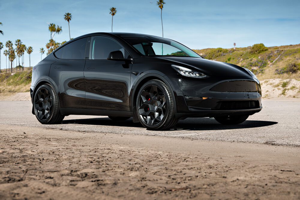 Black Tesla Model Y on 22-Inch UP Forged CYBRHEX Wheels in satin Black
