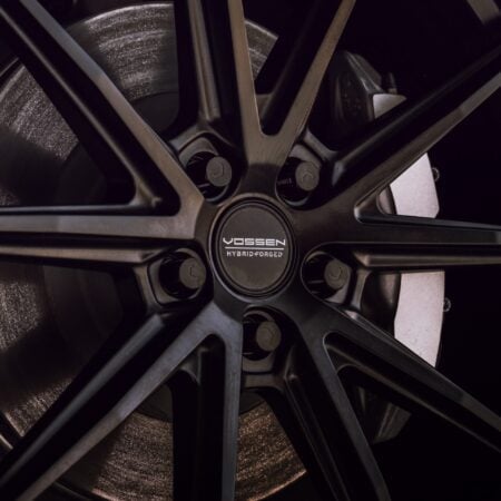 Marine Blue Tesla Model Y Juniper on Vossen HFX-2 Wheels in Satin Black